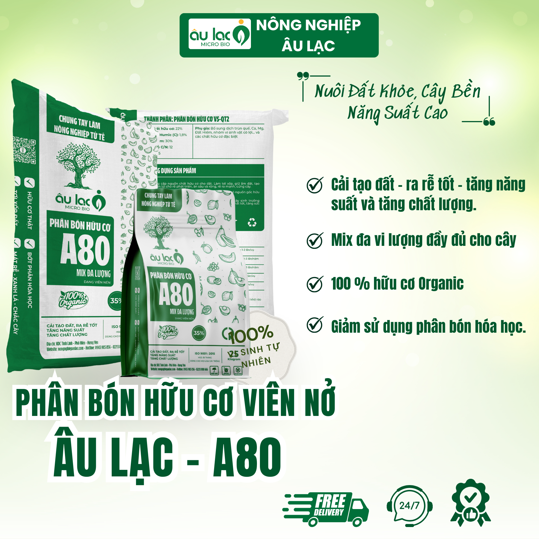 Phân Bón Hữu Cơ Viên Nở ÂU LẠC A80 – Giải Pháp Nuôi Đất, Tăng Năng Suất cao